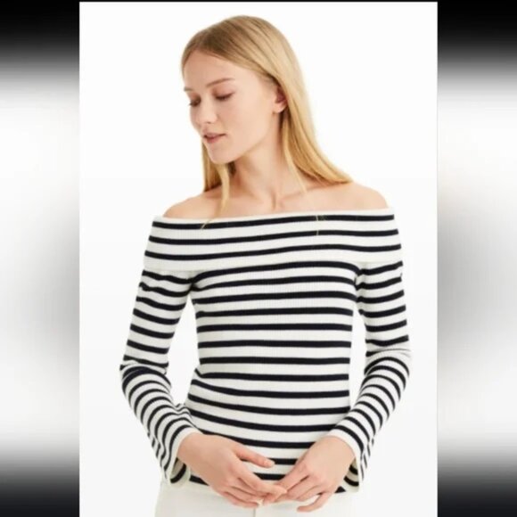 Club Monaco Felicienne Striped Off The Shoulder Sweater, M - Picture 1 of 6
